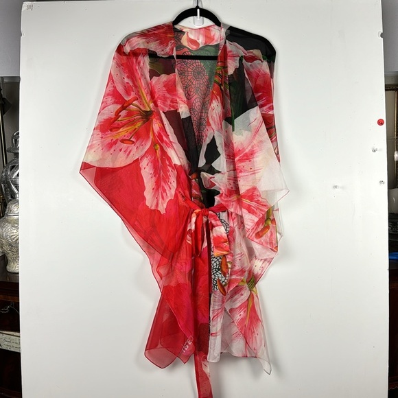 PARAH SWIM COVER UP TROPICAL SZ S NWOT COLORFUL WITH BELT FREE FLOWING WITH ARMS - Picture 7 of 9